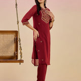 Fuchsia Kurta Set With Embroidery