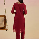 Fuchsia Kurta Set With Embroidery