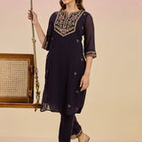 Purple Kurta Set With Embroidery