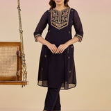 Purple Kurta Set With Embroidery