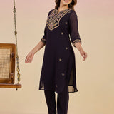 Purple Kurta Set With Embroidery