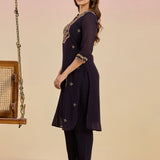 Purple Kurta Set With Embroidery