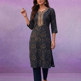 Blue Embroidered Straight Kurta Set