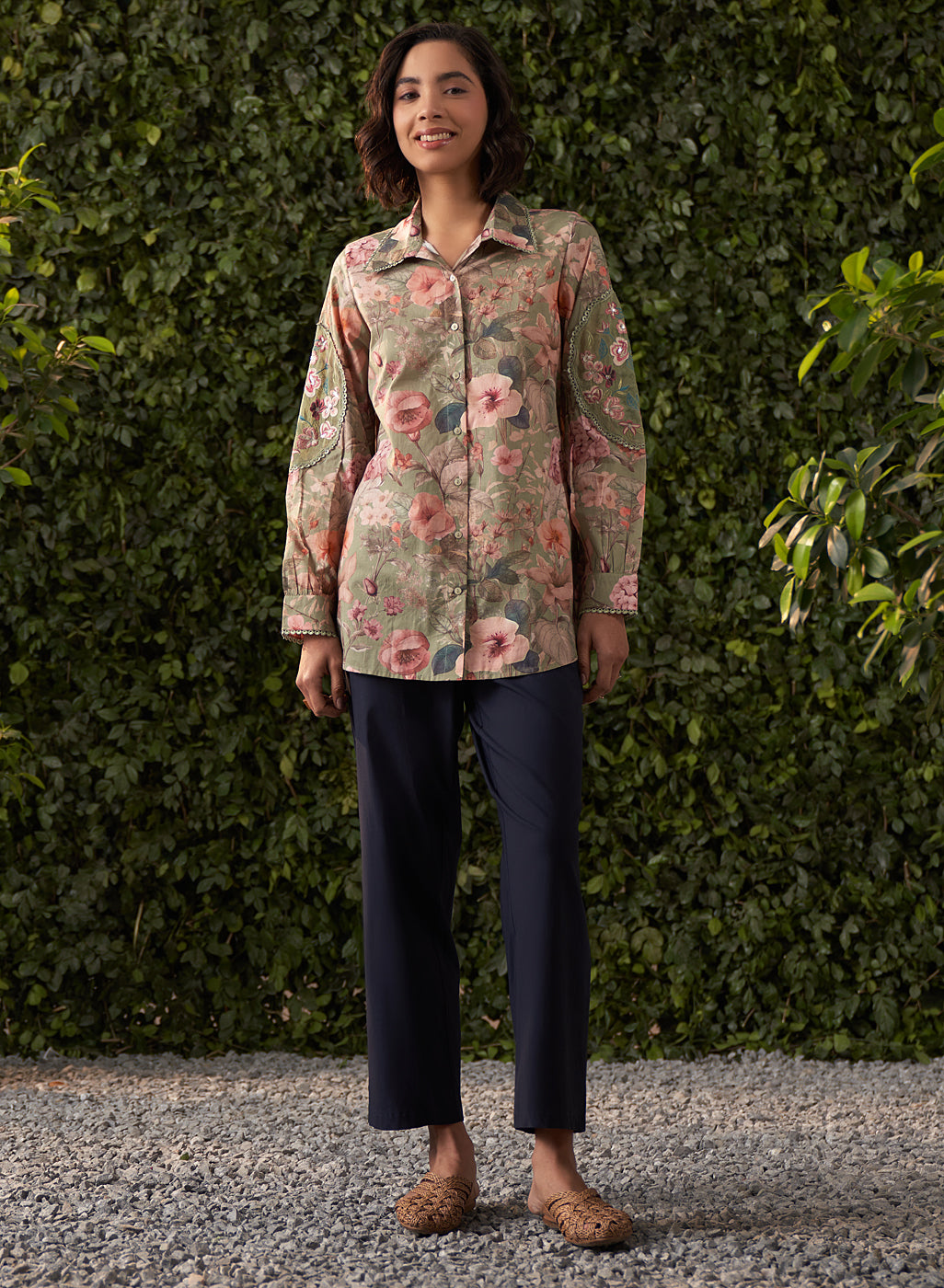 Sia Green Printed Cotton Shirt for Women
