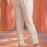 Ivory Lycra Straight Embroidered Palazzo