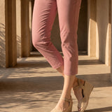 Pink Cotton Blend Tapered Fit Capri