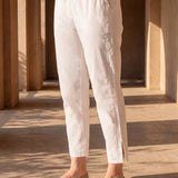 White Poplin Lycra Regular Fit Capri
