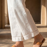 White Linen Blend Daily Wear Palazzos