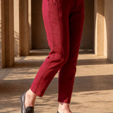 Maroon Cotton Blend Regular Fit Capris