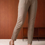 Beige Cotton Blend Regular Fit Pants