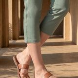 Green Cotton Blend Tapered Fit Capri