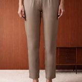 Beige Cotton Blend Regular Fit Pants