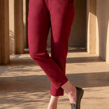 Maroon Cotton Blend Regular Fit Capris