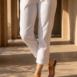 White Cotton Blend Regular Fit Capris