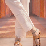 White Lycra Embroidered Straight-Fit Palazzos