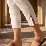 White Straight Fit Cotton blend Capri