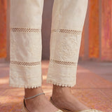 Ivory Lycra Straight Embroidered Palazzo