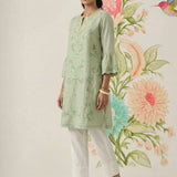 Saaj Light Green Embroidered Cotton Blend Kurta