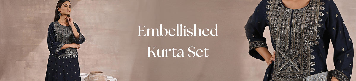 Lakshita’s beautiful Embellished Kurta Sets are featured in the banner image 