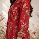 Dark Pink Metallic Print & Pearl Kurta Set