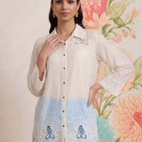 Nriti Ivory Embroidered Cotton- Blend Shirt