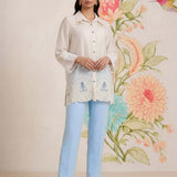Nriti Ivory Embroidered Cotton- Blend Shirt