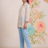 Nriti Ivory Embroidered Cotton- Blend Shirt