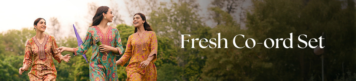  Three models with smiling faces are posing with Fresh co-ord sets of Lakshita 