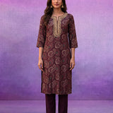 Purple Embroidered Straight Kurta Set