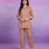 Peach Embroidered Pure Cotton Kurta with Palazzo Set