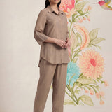 Zoa Beige Monochrome Embroidered Co-ord Set