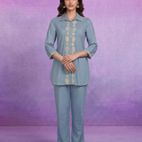 Blue Embroidered Pure Cotton Kurta with Palazzo Set
