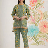 Saina Chenoise Green Printed Remi Linen Co-ord Set for Women
