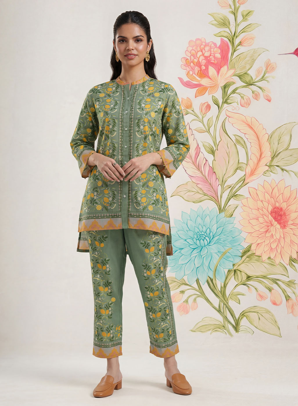 Chenoise Print Saina Chenoise Green Printed Remi Linen Co-ord Set for Women – Lakshita
