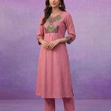 Pink Panelled A-Line Kurta set