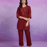 Red Floral Embroidered Co-ord Set