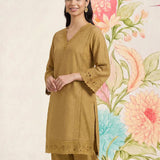 Shayeri Olive Embroidered A-line Kurta Set