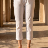 White Cotton Blend Regular Fit Capris