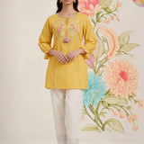 Yellow Phool Collection Kurti With Multi-Colour Embroidery