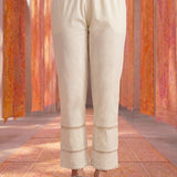 Ivory Lycra Straight Embroidered Palazzo