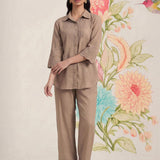 Zoa Beige Monochrome Embroidered Co-ord Set