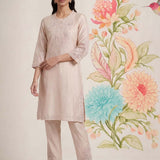 Suroor Light Beige Embroidered Chanderi Kurta Set