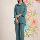 Zoa Teal Monochrome Embroidered Co-ord Set