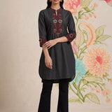 Dinah Grey Embroidered Denim Designer Kurta for Women