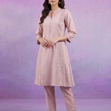 Cream Embroidered A-line Kurta Set