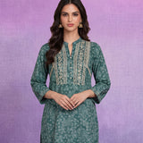 Teal  Luckhnavi Embroidered Bandhani Print A-Line Tunic
