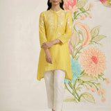 Intira Yellow Embroidered A-line Kurta