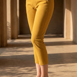 Mustard Cotton Blend Tapered Fit Capri