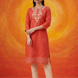 Khas Orange Bandhni Printed Straight Kurta