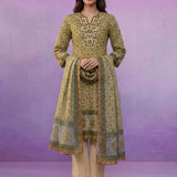 Green All-Over Placement Printed Straight Suit Set